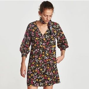 Zara floral dress with puff sleeves
